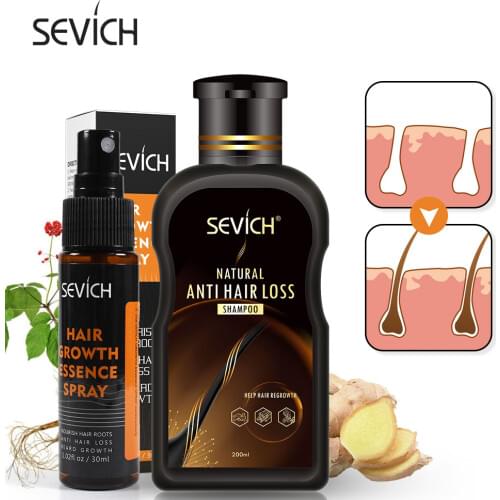 Sevich 2pcs/set Anti- Hair Loss Set 200ml Ginger Hair Loss Treatment Shampoo Natural 30ml Hebal Fast Hair Growth Spray Hair Care