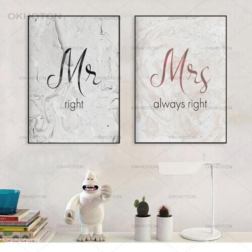 Modern Canvas Painting MR Miss Quotes Poster Prints Wall Art Master Couple In Romantic Room Decor Wedding Decor Pictures No Fra