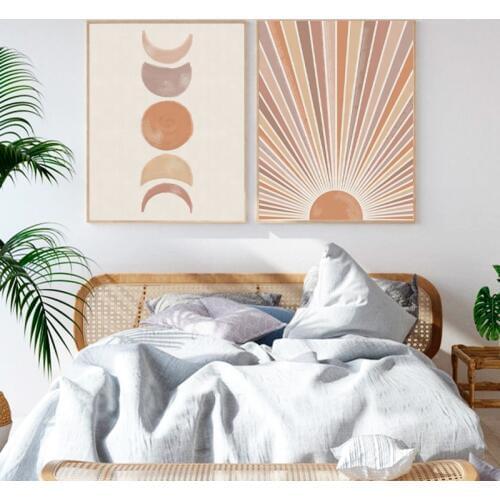 Sun Moon Print Boho Bedroom Decor Modern Mid Century Minimalist Poster Terracotta Wall Art Pictures Living Room Canvas Painting