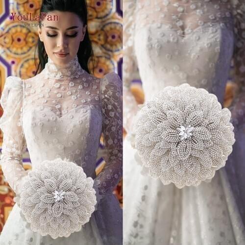 YouLaPan HF1 Luxury Silk Zircon Bridal Bouquet Jewel Bridal Bouquet Holding Flowers Handtied Bridal Bouquet Round Bridal Bouquet