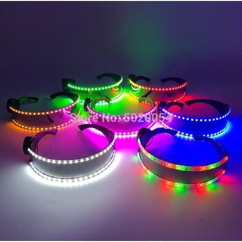 Rave Festival LED Goggles Trendy Luminous Sunglasses Fashion Neon LED Light Up Shutter Shaped Glasses Rave DJ Bright Costume Par