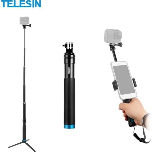 TELESIN Extendable Selfie Stick for iPhone for GoPro Hero 7/6/5 for SJCAM Monopod Pole with Tripod Phone Holder Action Cameras