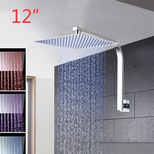Torayvino Shower Set 3 Colors LED Luxury Square Rain 12" Shower Head Wall Mounted Shower-set Rainfall Shower Set