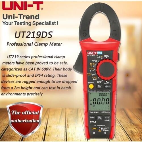 UNI-T UT219DS true RMS Professional Clamp Meter; IP54 dust/waterproof digital ammeter, LoZ voltage measurement