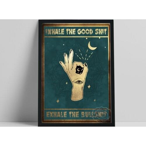 Funny Yoga Poster, Inhale The Good Shit Painting, Meditation Spiritual Art Ok Hand Picture, Vintage Wall Stickers, Ideal Gift