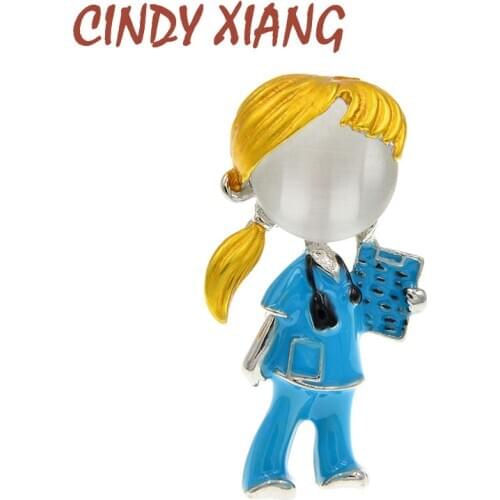 CINDY XIANG Pink Blue Enamel Doctor Brooch Pin Cute Nurse Brooches For Women Medical Jewelry 2 Colors Available Good Gift