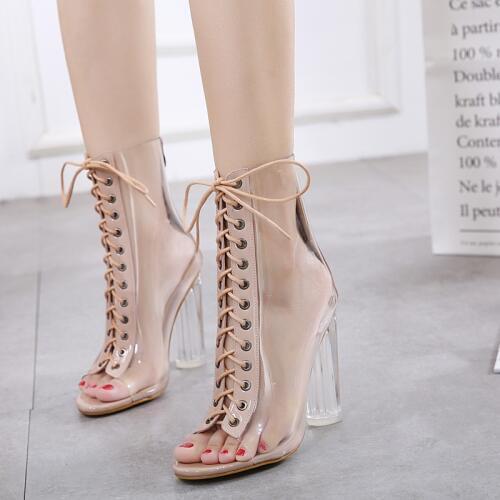 Thick heel transparent heel high heel night store Europe and Europe trade star the same womens boots