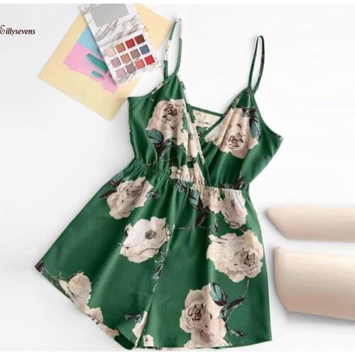 Printed Overalls For Women 2021 Fashion Womens Playsuits Casual Loose Sexy Sleeveless V-neck Suspenders Jumpsuit Monos Mujer