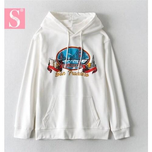 STVY 2021 New Autumn Coat The Classic Pattern Hooded Sweatshirt Harajuku Loose Pullover Womens White Female Sweatshirt