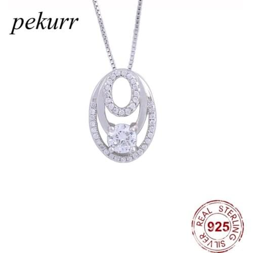 Pekurr 925 Sterling Silver 3 Oval Circle Hoop Necklaces For Women Crystal Geometry Pendants Fashion Jewelry Accessories