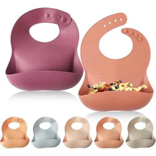 1pc Silicone Baby Bib Solid Waterproof Breastplate Feeding Burp Cloth Cartoon Aprons Adjustable For Toddler Breakfast Feedings