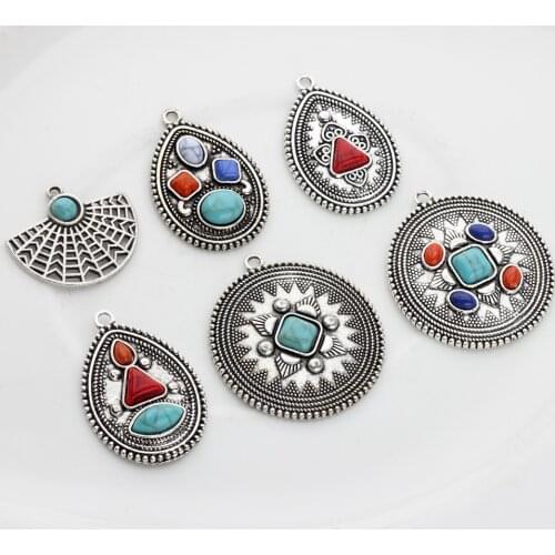 2pcs Vintage Zinc Alloy Charms Bohemia Round Fan Water Drop Charms Pendant For DIY Necklace Jewelry Making Accessories