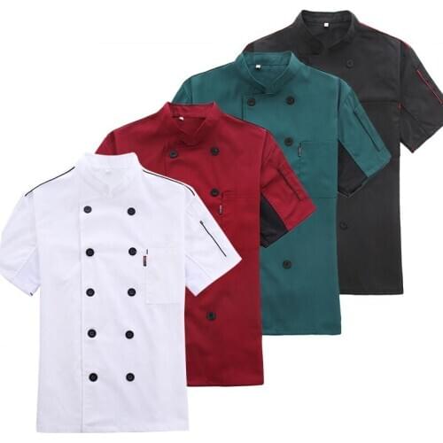 2019 Summer Short Sleeve Chef Service Hotel Workwear Restaurant Workwear Mold Uniforms Cookware Jackets 4 Colors