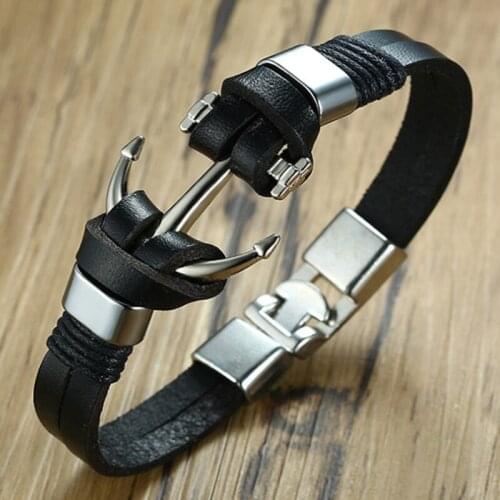2021 European And American Style And Fashion Anchor Type Anchor Buckle Leather Material Charm Bracelet Suitable For Men