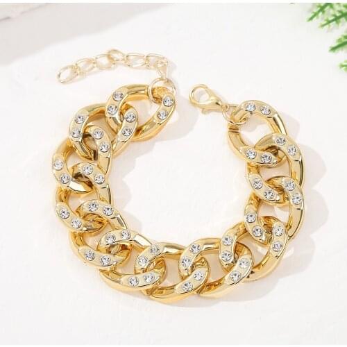 2021 Gold Chain Bracelets Exaggerated Cuba Wrist Bracelet Agate Color Bangles Hip Hop Style Jewelry Wholesale Hand Link Chains