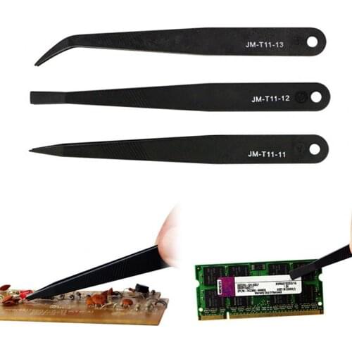 3Pcs Tweezers Slant Tip Durable Alkali-resistant Portable Multifunctional Tweezers Clips for Circuit Board Removal Repairing