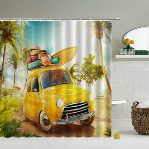 3d Beach Scenery Shower Curtains Sea Ocean Mediterranean Bathroom Curtain Waterproof Cloth Decoration 200x180cm Bath Curtain