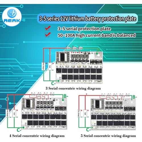 3S 4S 5S Bms 12v 16.8V 21V 3.7V 100A Li-ion Lmo Ternary Lithium Battery Protection Circuit Board Li-polymer Balance Charging