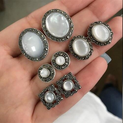 4 Pairs/Set Statement Stud Earrings For Women Cobblestone Shaped Rhinestone Drop Ear Jewelry Vintage Earring Fashion Jewelry