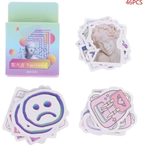 46Pcs/box Vaporwave Label Kawaii Diary Handmade Adhesive Paper Flake Sticker Scrapbooking Stationery Decor DIY