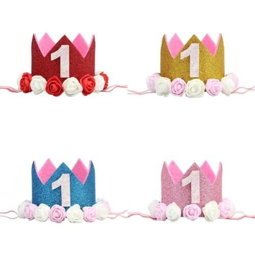 Baby 1st Birthday Party Hats Blue Pink Flower Crown My First Birthday Party Decorations Kids 1 Year Birthday Decor Baby Shower