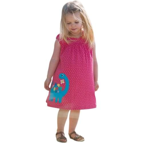 Jumping Meters Baby Girls Frocks With Dinosaur Embroidery Fashion Cotton Polka Dot Cute Princess Sleeveless Kids Summer Dresses