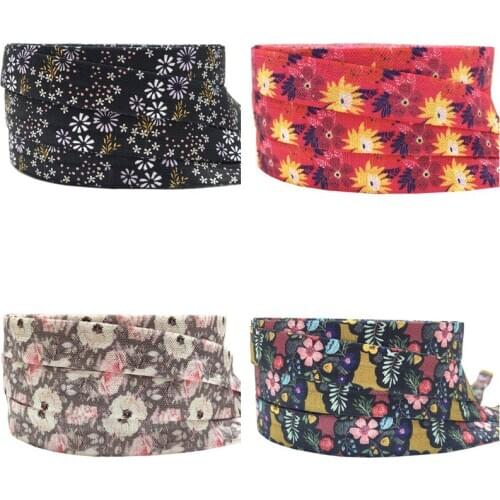 10 Yard 5/8" 16mm Flower Floral Print FOE Fold Over Elastic Spandex Band Hair Tie Dress Sewing Trim