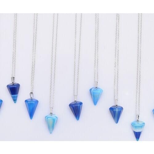 Elegant Natural Gem Stone Triangle Necklaces Pendants Blue Pink Purple Onyx Agat Crystal Reiki Healing Women Jewellery Gift