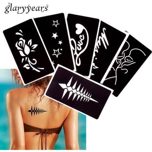 [ glaryyears ] 6 Sheets Love Heart Star Pattern Tattoo Stencil Template Airbrush Painting Back Arm Art Tattoo Stencils Fake G#31
