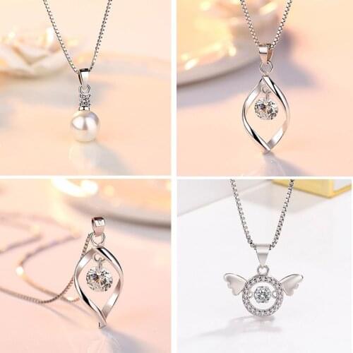 Dainty Zircon Pearl Heart Necklace Women Pendant Choker Hollow Geometry Silver Color Copper Chain Wedding Girlfriend Jewelry