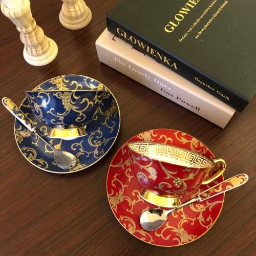 Coffee cup, plate, red cup, English bone China set, European court style, afternoon tea set, flower cup, breakfast cup