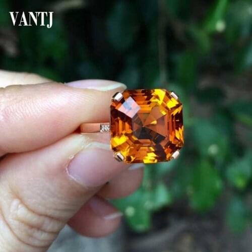 VANTJ Natural Citrine Rings Sterling 14K Gold Real Au585 Gold Elegant Fine Jewelry For Women Lady Party Wedding Gift Box