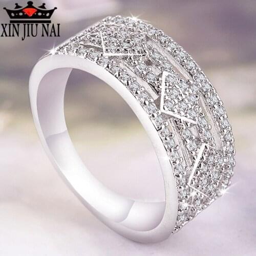 Rhod classic diamond hollow design jewelry micro-paved zircon gemstone CZ womens ring fashion exquisite gift Engagement