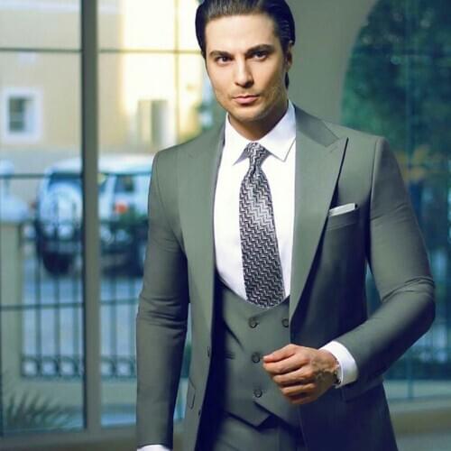 2021 Winter Handsome Mens Suits Slim Fit Two Buttom Customized Groom Groomsmen Prom Party Blazer Jacket 3 Pieces