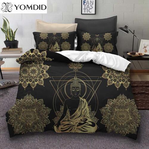 Bedroom Bedding Set Gold Buddha Pattern Duvet Cover Set 3d Printed Duvet Cover with Pillowcase Polyester fabric Bedding set