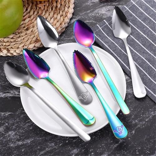 Stainless Steel Colorful Dessert Spoon Fruit Scraping Mud Spoon Baby Fruit Complementary Food Tool Maternal and Child Supplies