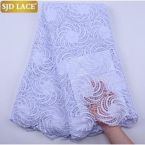 SJD LACE Pure White African Cord Lace Fabric High Quality Water Soluble Guipure Cord Laces For Wedding Festivals Dress Sew A1883