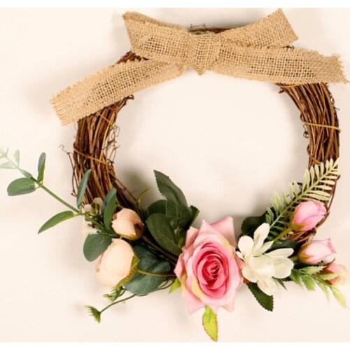 Linen Handmade Braid Bowknot Rose Garland Wreath Home Wall Door Wedding Decor Rose Garland Wreaths & Garlands Home & Garden