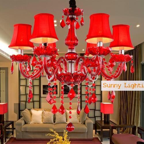 Modern Red chandelier Crystal Lamp for Wedding room cafe Red shades glass chandelier indoor lighting Bedroom light Led lamparas