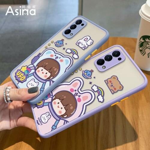 ASINA Matte Transparent Case For OPPO Reno 2 3 4 5 Pro Cute Cartoon Hard PC Cover Bumper For Realme X7 Find X3 Lite Fruit Capa