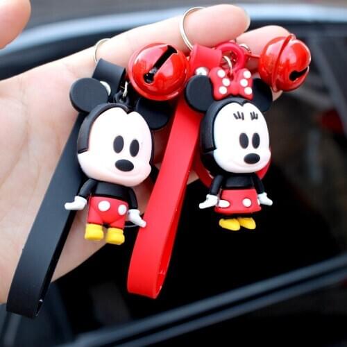 Disney cute cartoon PVC doll key chain bell pendant key chain backpack lanyard couple gift baby doll toys