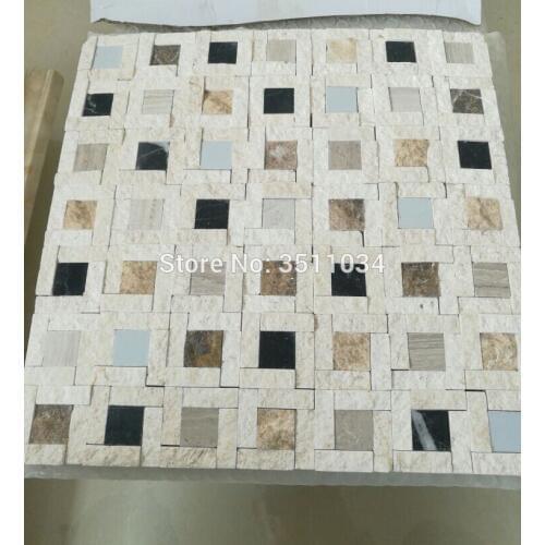 1box 13pcs 28x28cm Natural stone mosaic tile TV background wall inside the living room culture Beige stone puzzle wall stickers