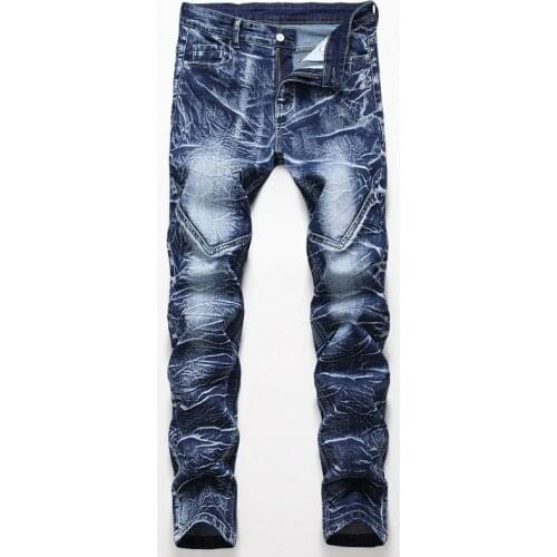 New Mens Ripped biker jeans Distressed Embroidery Snowflake Washed Blue black gray Jeans fashion Brand pants for Male