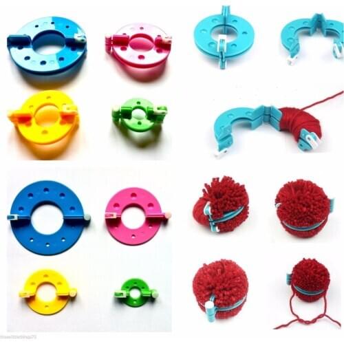 4Pcs Pompom Maker Kit Knitting Bobble 4 Sizes Plush Fuzz Ball Making Craft Tool Color Random