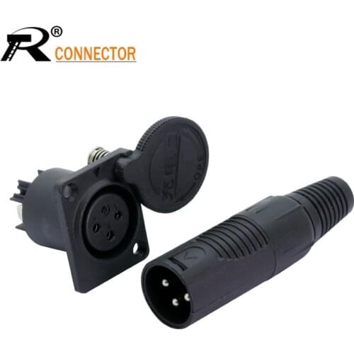 2pcs/1set Plastic Male&Female XLR Connector Kit 3PIN XLR Male Plug + 3PIN XLR Female Jack Socket with Dust cap Simple DIY Kit