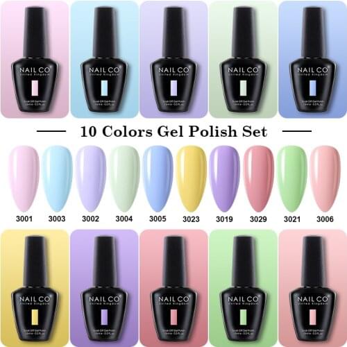 NAILCO 10pcs/Set 15ml Gel Nail Polish Set Multi-Color Gel Varnish Hybrid Gelvarnish Top Coat Soak Off UV Gellak Lakiery Nail Art