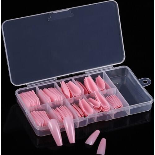 100Pcs Solid Color Long Ballerina Fake Nails Natural Coffin Press on False Nail Art Tips ABS Full Cover Nail Decor Manicure