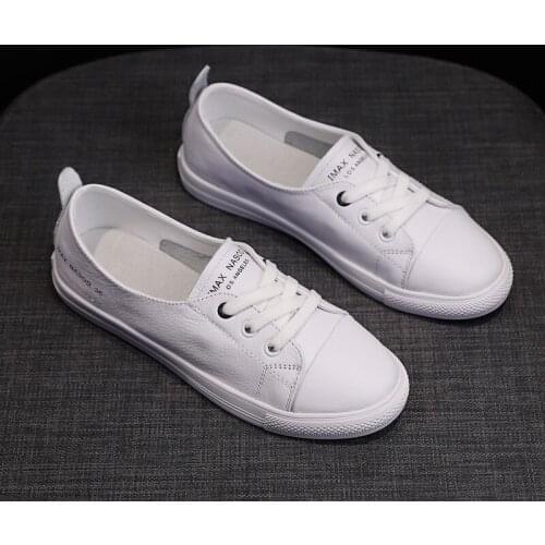 2021 new womens shoes leather platform casual sports shoes single shoes small white shoes students one foot pedal lightweight