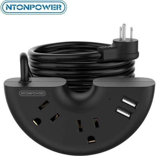 NTONPOWER Power Strip US Universal Plug Multi Socket 2 Outlets 2 USB Ports With 10FT Extension Cable For Business Trip Home Hote