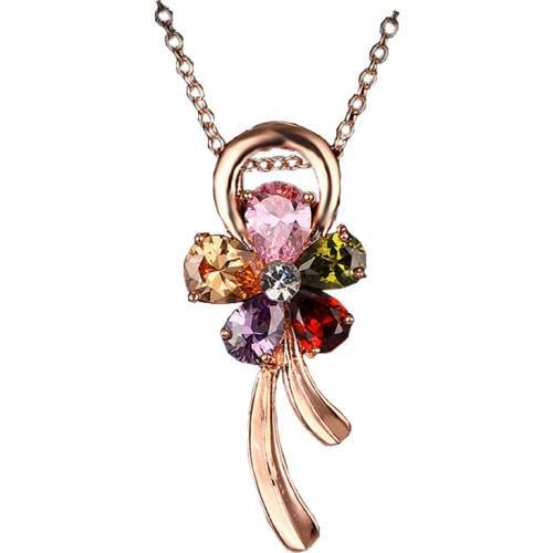 Bettyue Brand Fashion New Charm Flower Pendant Multicolor Zircon Rose Gold Color Jewelry Necklaces For Woman Wedding Party Gift
